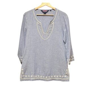 Vineyard Vines Chambray Tunic with Cream Embroidery